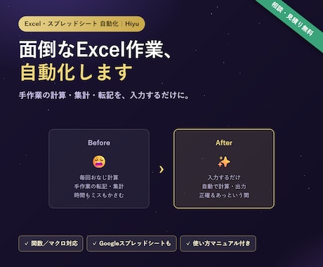 面倒なExcel作業を自動化するツール作ります 手作業の計算・集計・転記を自動化。ミス と時間を減らします イメージ1