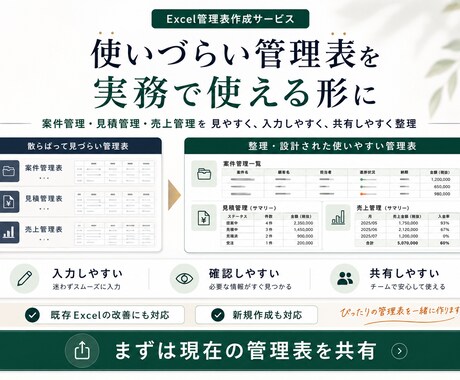 使いづらいExcel管理表を実務用に整えます イメージ1