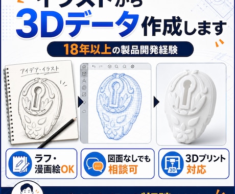 イラストから3Dデータ作成します ジュエリー・アクセサリー・キャラクター・各種製品 イメージ1
