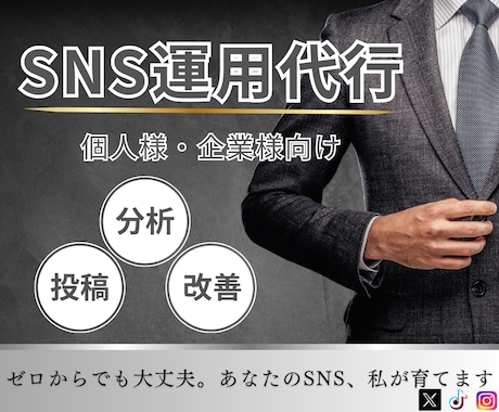 戦略的SNSマーケターが1ヶ月SNS運用代行します プロがX/Instagram/TikTokを運用代行サービス イメージ1