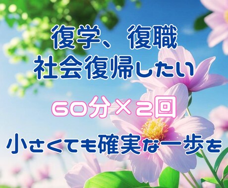 復学、復職を視野にメンタルサポート2回提供します 不登校・ひきこもりから社会復帰したい。小さくても確実な一歩を イメージ1