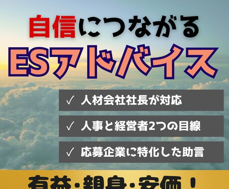 人材会社の社長がESを改善するアドバイスをします 人事と経営者両方の目線から企業に刺さるESへ進化させます！ イメージ1