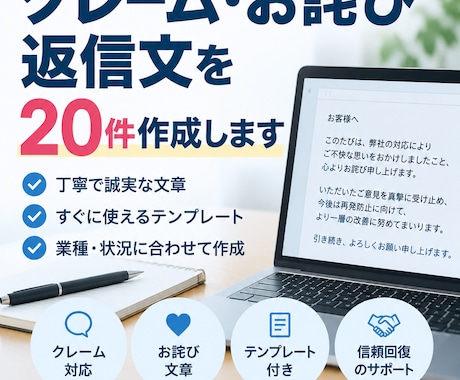 クレーム・お詫び返信文を20件作成します イメージ1