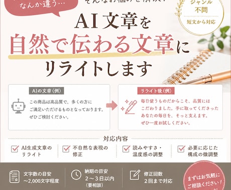AI文章を自然な文章にリライトします AI文章の違和感で困っていませんか？自然に整えます。 イメージ1