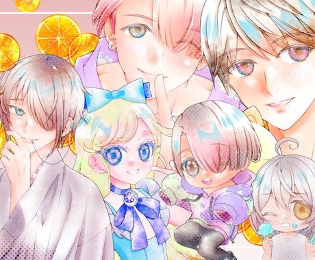 お顔をアピール✧キラキラふんわりなイラスト描きます かわいい＆かっこいい✧等身✧SDデフォルメちびキャラ イメージ1