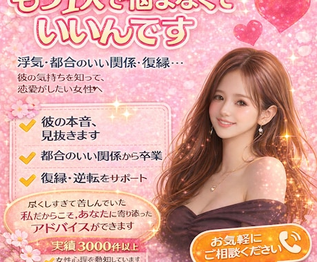 恋愛相談★あなたのお悩み軽くします 男性心理/女性心理※復縁・片思い・失恋・不倫・依存 イメージ1