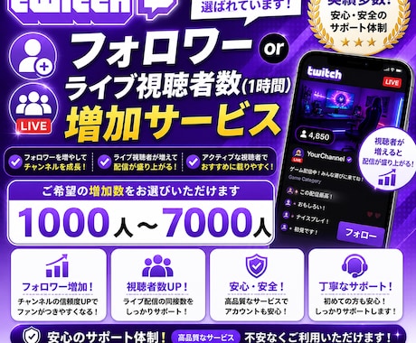 twitchのフォロワー又はライブ視聴者増やします 良心的なお値段。オプション購入でもっとお得に！30日補償付き イメージ1