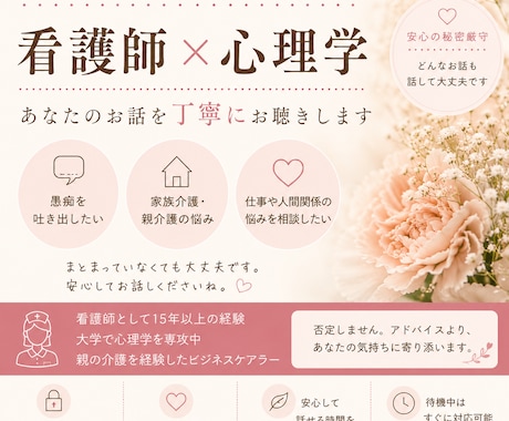 看護師があなたのお話を丁寧にお聴きします 否定せず寄り添いながらお話をお聴きします イメージ1