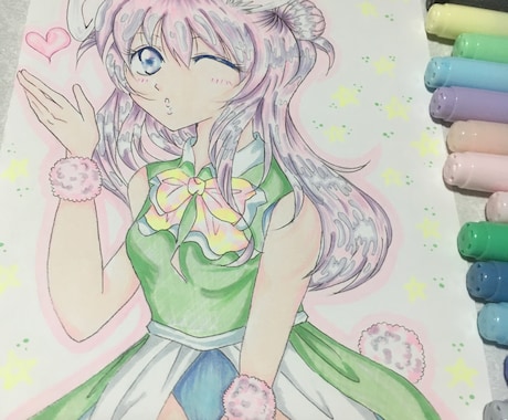 可愛いアナログイラストを描きます 幸せになる 女の子、男の子服のデザイン等デジタルイラスト等 イメージ2