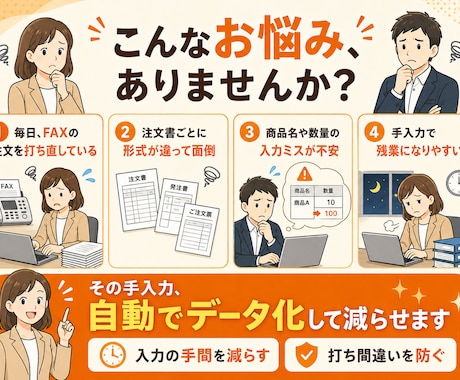 FAX・紙の注文の手入力、まるごと卒業させます FAXや紙の注文を自動でデータ化。手入力もミスもゼロに イメージ2