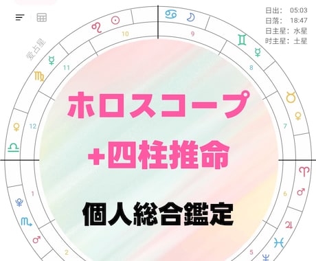 ホロスコープ+四柱推命  個人総合鑑定いたします ご自身の宿命と運気の流れを西洋と東洋の両面から分析いたします イメージ1