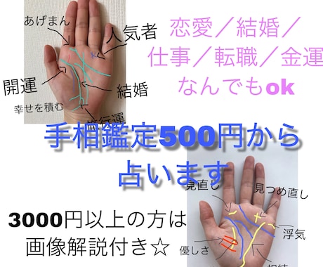 24h以内に【手相占い】ます 画像解説付き☆ 恋愛、仕事、金運、気になることなんでもOK