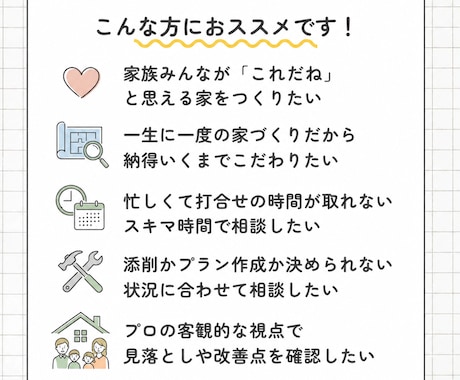 2ヶ月、間取りから電気配線まで伴走します 添削・間取り提案・電気配線計画まで現役建築士が一緒に確認 イメージ2