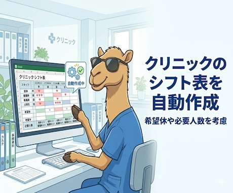 クリニックのシフト表を自動作成します 希望休や必要人数を考慮したシフト表を作成 イメージ1