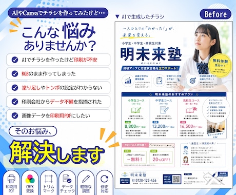 AI生成画像を印刷会社へ入稿できるデータにします 入稿エラーの不安解消！あなたのチラシを入稿可能なデータに イメージ2