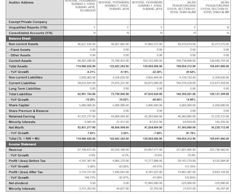 マレーシア企業の企業情報、財務諸表入手できます 会社情報、株主構成、財務状況などが入手できます イメージ2