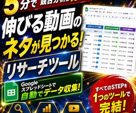 最強YouTubeリサーチツールを販売します 【解説動画付き】5分で完了！最強YouTubeリサーチツール イメージ1