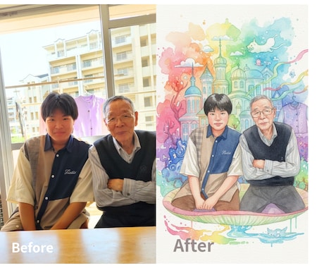 思い出の写真をAIでやさしいイラストに仕上げます 見るたびにやさしい気持ちになれる1枚に イメージ2