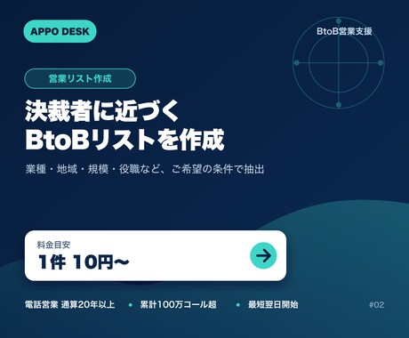 BtoB営業リストを1件10円から作成します 業種・地域・企業規模などの条件に合わせて抽出 イメージ2