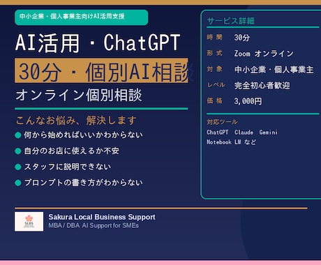 中小企業向けAI活用・ChatGPT相談します 初心者OK・30分で解決・すぐ使える イメージ1