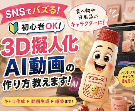 バズる！3D擬人化AI動画の作り方教えます SNSで目を惹くAI動画を初心者から作れます イメージ1