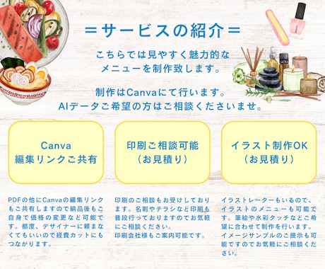 編集OK！メニューを見やすく魅力的に制作致します Canvaで編集OK！納品後も価格変更などもしやすく便利です イメージ2