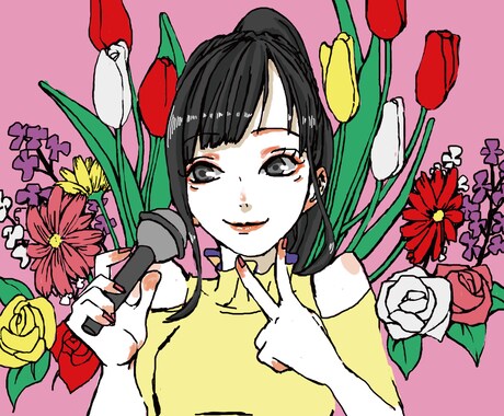 モチーフ入り似顔絵描きます おしゃれでPOP なモチーフ追加デザイン似顔絵（カラー） イメージ1