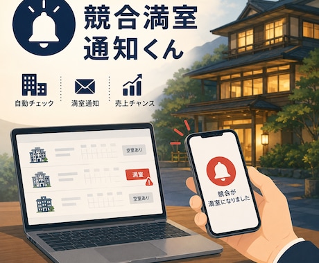 競合の満室を、あなたの宿の利益アップに変えます 競合の満室状況を、通知する自動化サービスを導入しませんか？ イメージ2