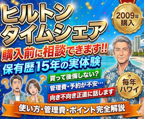 ヒルトンタイムシェアを検討の方へ!相談にのります 保有歴15年、タイムシェア使い方、管理費等購入前にアドバイス イメージ1