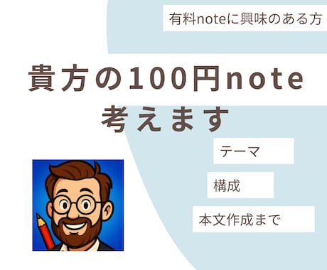 貴方の100円note考えます 有料noteデビューをお手伝いします。 イメージ1