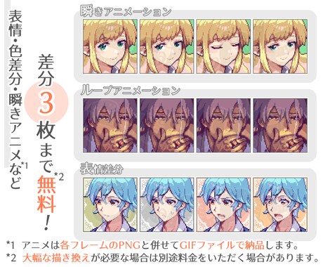 ポップなドット絵アイコン作成します 表情・色差分・瞬きアニメなど 差分が３枚まで無料！ イメージ2