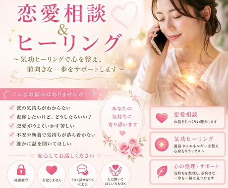 恋愛の悩みに寄り添い心を整える電話セッションします お相手との関係性をよくするヒーリングをします イメージ1