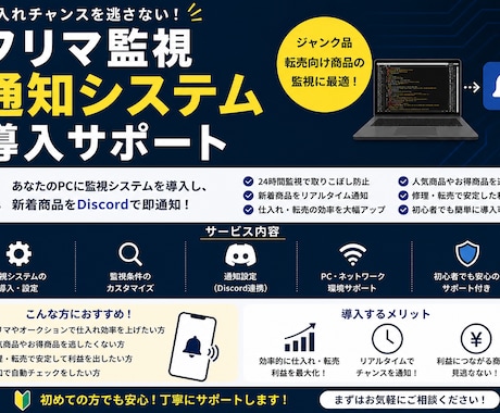 副業などのメルカリ仕入れ監視通知導入サポートします ・買い切りの為初期費用だけ！・画面に張り付かなくて大丈夫！ イメージ1