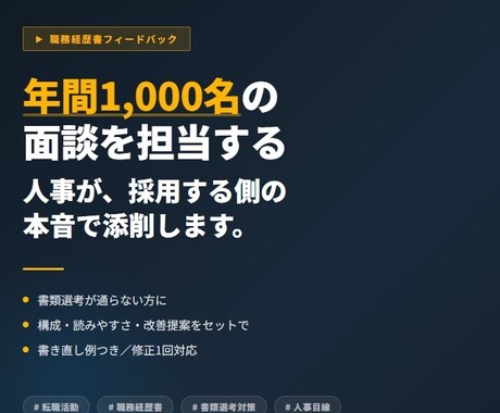 年間1000面接の採用担当が職務経歴書を添削します 転職・面接・応募書類の不安を、採用目線で整理します！ イメージ1