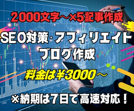 SEO対策したブログ記事を5記事書きます ブログ記事を2000文字〜3000文字以内で作成いたします！ イメージ1