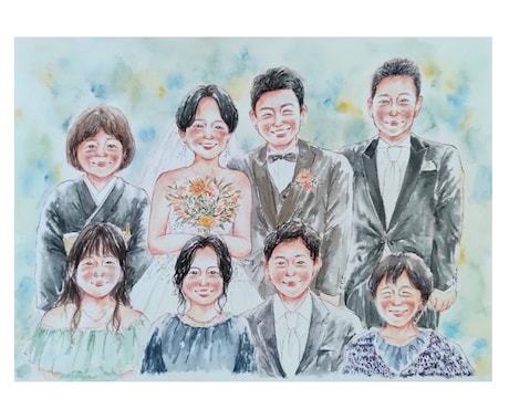 優しいタッチの絵本のような似顔絵をお描きします 還暦祝いや金婚式などのお祝いにおすすめです✩A4サイズ イメージ2