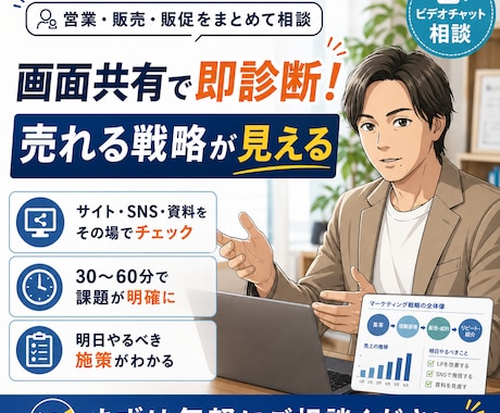 営業・販売・販促活動全般の相談に乗ります プロが画面共有で即診断！売れるマーケティング・販売戦略へ イメージ1