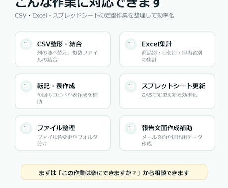 CSV・Excelの集計/転記/整形を自動化します 毎回くり返す作業を確認しながら使える小さなツールにします イメージ2