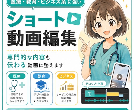 医療・教育・ビジネス系のショート動画を編集します 専門的な内容も伝わる動画に整えます イメージ1