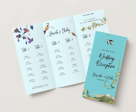 結婚式のメニューシートと席次表をデザインします カラフルなでオシャレな3つ折りメニューシートと席次表！ イメージ2