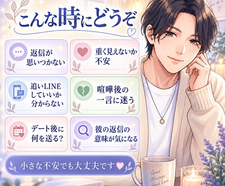 彼に送るLINEを男性目線で一緒に考えます 重く見えない自然な返信を3パターン提案します イメージ2