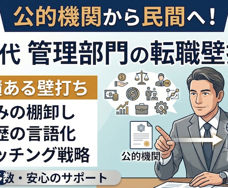 公的機関から民間！40代転職に向けた壁打ちします 40代・公的機関から民間へ！経歴を強みに変える管理部門壁打ち イメージ1