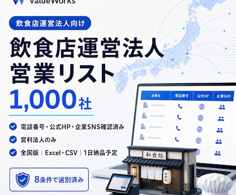 飲食店運営法人リスト1000社を納品します イメージ1