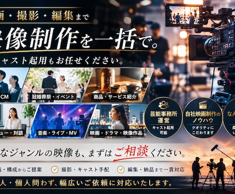 キャスト手配から撮影・編集まで映像制作を承ります キャスト起用も可能！企画・撮影・編集まで一括対応 イメージ1