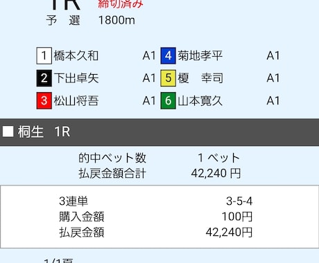 万舟を狙う！私が実践していたロジック教えます 私が使用した4点買い。狙うのは万舟、無駄な点数は買わない。 イメージ2