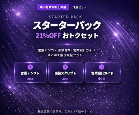 中小企業診断士スタートパック3点セットお届けします 営業設計・テンプレ・面談台本がまとめて揃う イメージ1