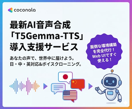 AI音声合成「T5Gemma-TTS」を導入します 「あの声」で、好きな言葉を。 最新AI音声合成を簡単導入 イメージ1