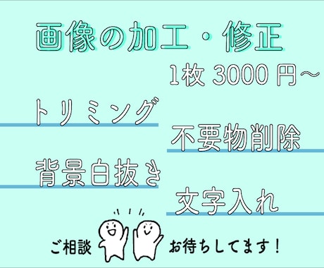 画像の修正・加工します 画像のトリミング・白抜き背景・文字入れ・不要物削除 イメージ1