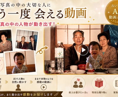 古い写真を感動の動画に蘇らせます 写真の中の人物が動き出す感動をお届けします イメージ1