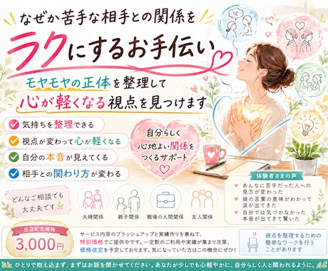 なぜか苦手な相手との関係をラクにするお手伝いします モヤモヤの正体を整理して心が軽くなる視点を見つけます イメージ1